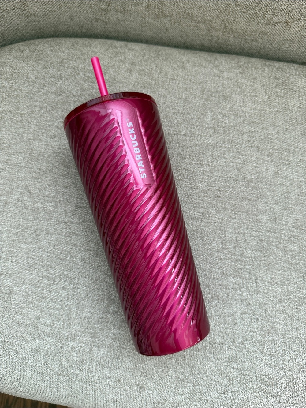 Starbucks Hot Pink Magenta Spiral Tumbler with Matching Straw NWT